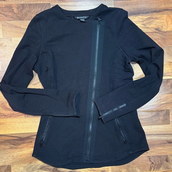 Athleta Full Zip Casual Moto Jacket Womens Size Med Black Minimalist Athleisure - Picture 1 of 6